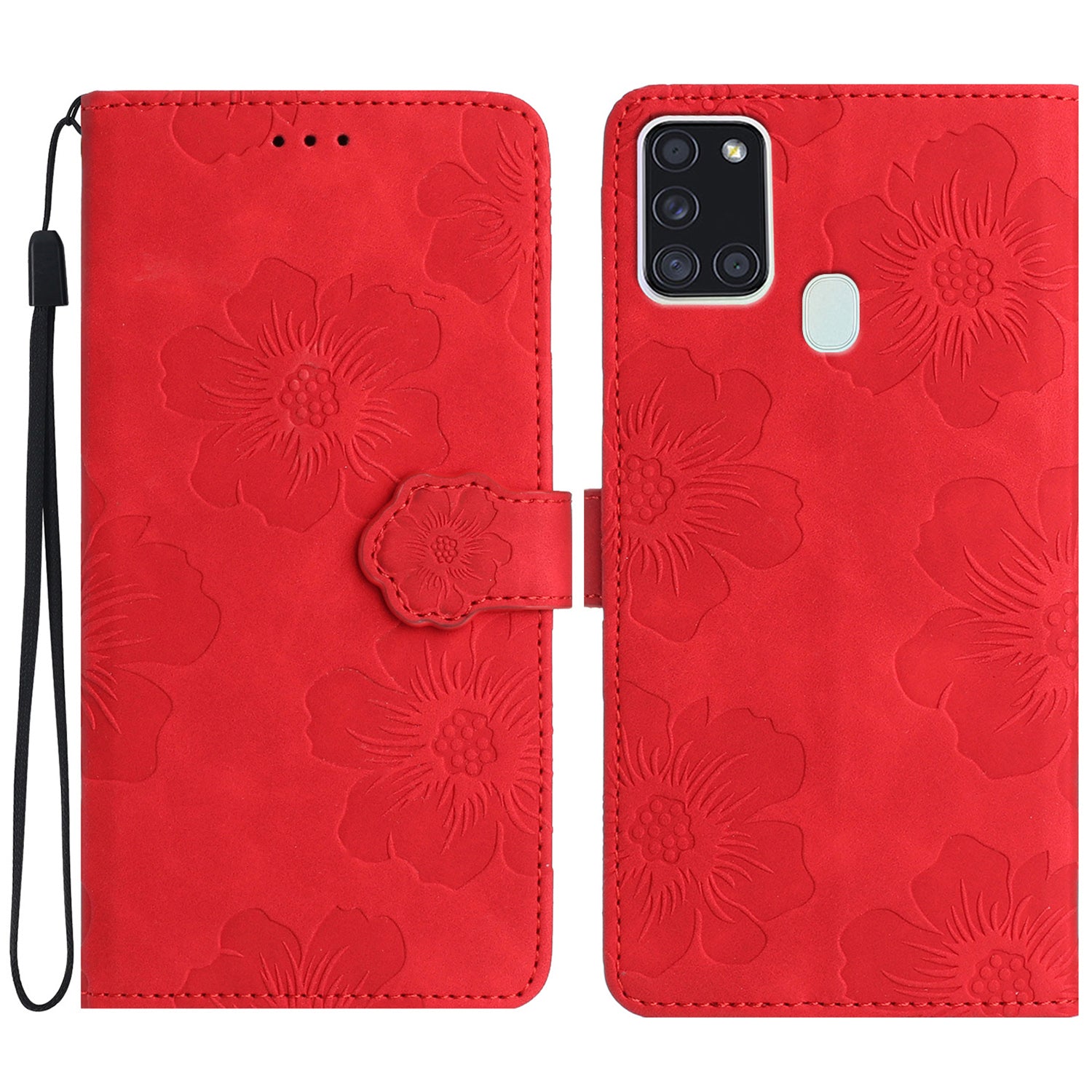 For Samsung Galaxy A21s Flowers Imprint Leather Wallet Case Folding Stand Phone Cover For Samsung Galaxy A21s Flowers Imprint Leather Wallet Case Folding Stand Phone Cover